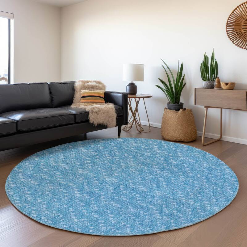 Premium Washable Super Soft Boho Moroccan Modern Mayfield Rug - Blue - 8' x 8' - Round