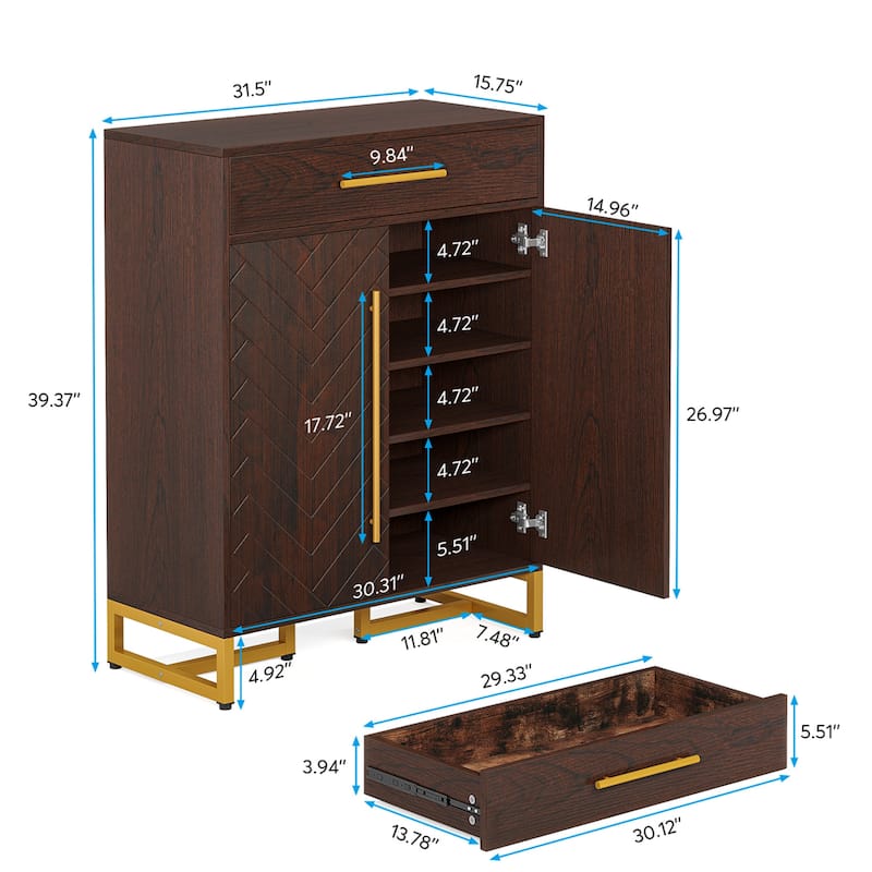 20 Pairs Modern Shoe Cabinet with Drawer for Entryway, Hallway - 31.5" W x 39.37" H x 15.75" D