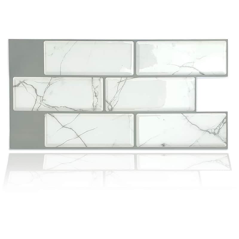Walplus White Marble 3D Metro Peel and Stick Backsplash Tile Stickers
