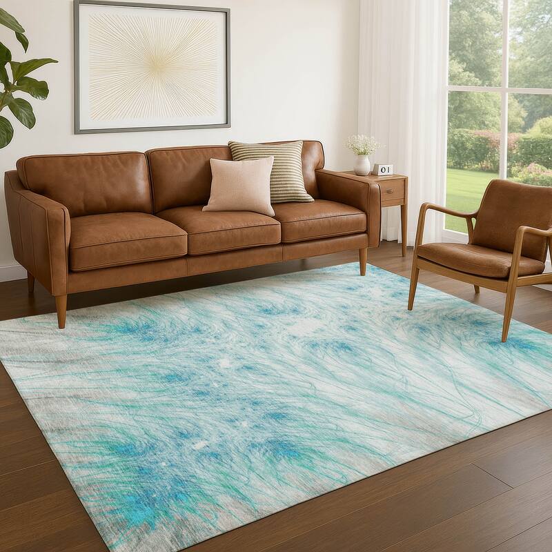 Machine Washable Indoor/ Outdoor Modern Cheraw Chantille Rug