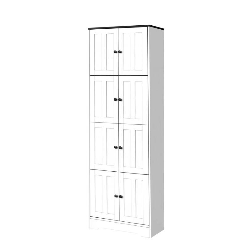 Tall Storage Cabinet with 8 Doors and 4 Shelves, Wall Storage Cabinet for Living Room, Kitchen, Office, Bedroom, Bathroom