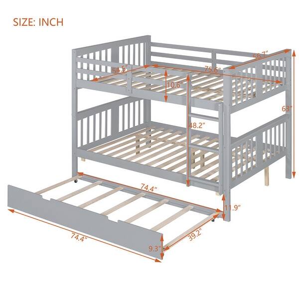 Full over Full Wood Bunk Bed with Twin Size Trundle and Ladder - Bed ...
