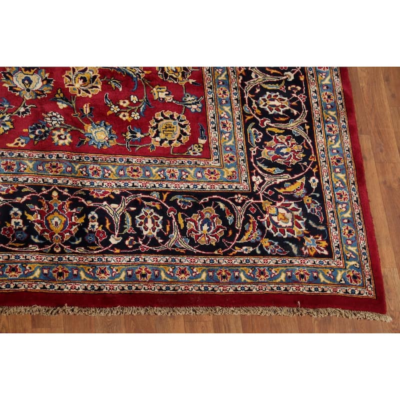 Vegetable Dye Red Kashan Persian Vintage Rug Hand-Knotted Wool Carpet - 9'8"x 12'3"