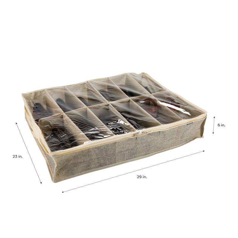 Simplify 12 Pair Under the Bed Shoe Storage Box in Faux Jute - L29"x W24"x H6"