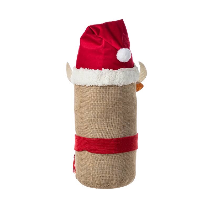 Glitzhome 20"H Christmas Linen Highland Cow Doorstop Porch Decor - Multi