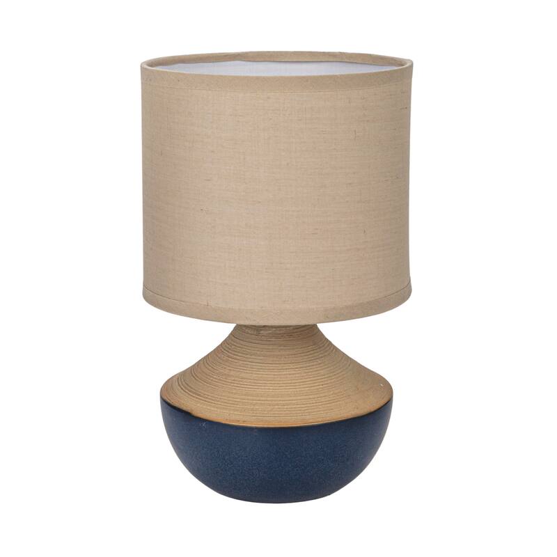Stoneware Portable Table Lamp with Linen Shade - 5.9"L x 5.9"W x 9.3"H