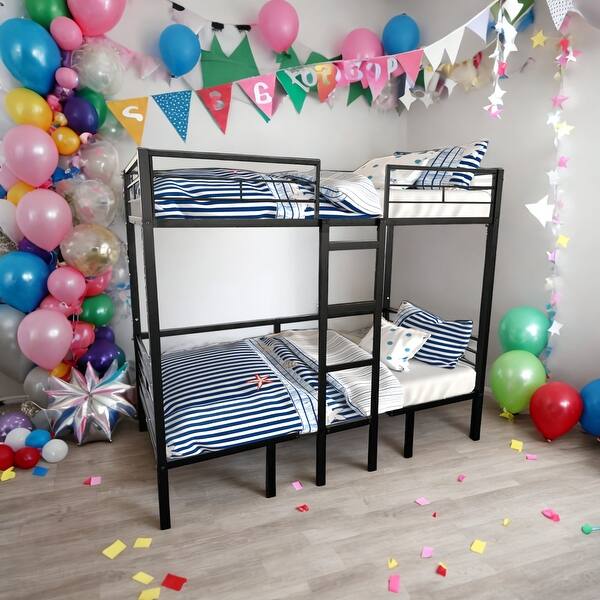 slide 2 of 9, Full Size Loft Bed with Table Set Transformable to Full over Full Bunk,Space-Efficiency Black