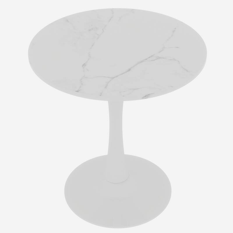 27.6-Inch Mid-Century Modern Style Dining Table, Accommodates 2-4 People, Featuring A Round White-Veined Marble Tabletop