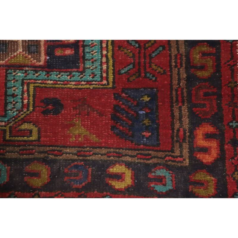 Hand Knotted Oriental 100% Wool Carpet Traditional Geometric Red Ardebil Runner Rug - 9' 7'' X 3' 0''