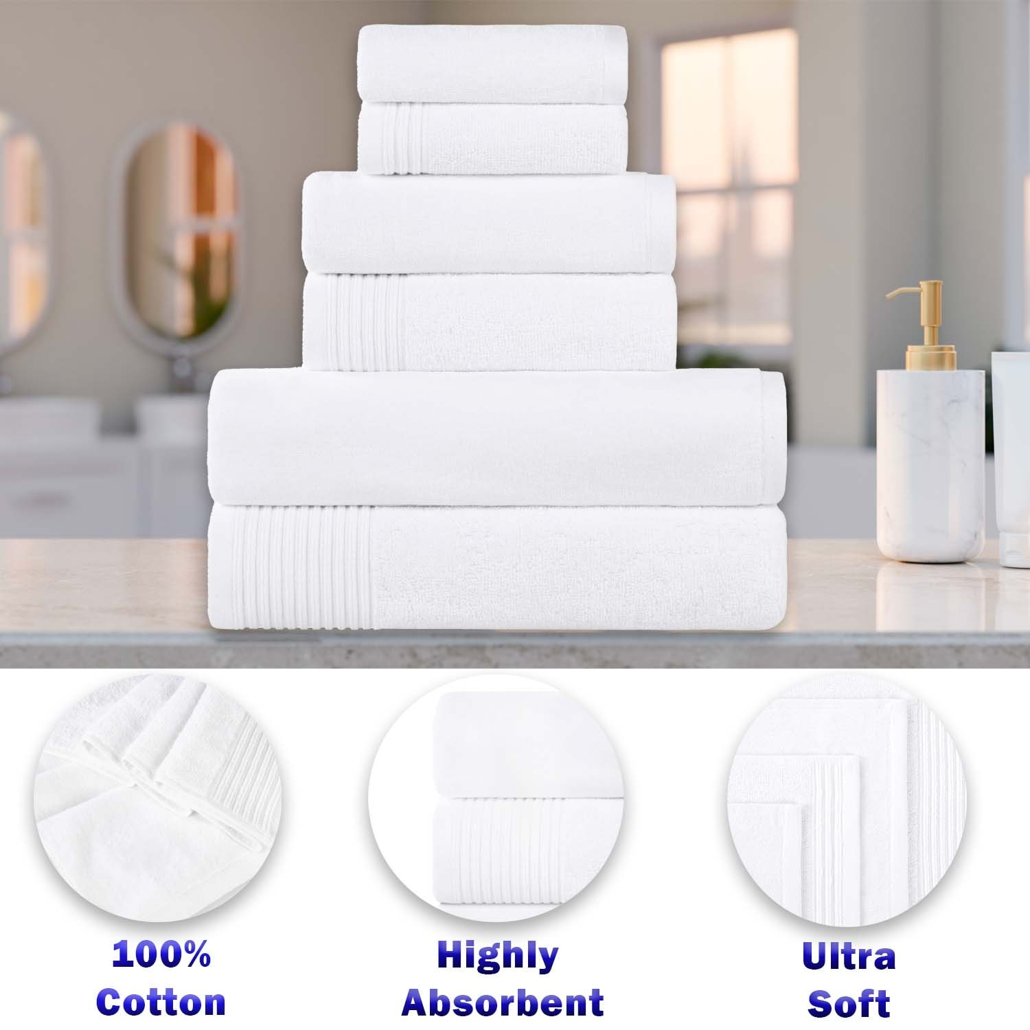 Premium 10-Piece Quick-Dry Cotton Towel Set in Solid & Marble Colors-image