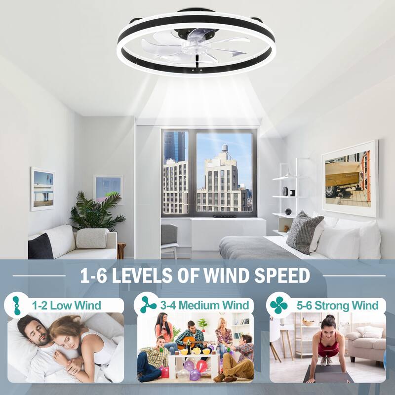 20"/24"/72" Oaks Aura Cotti Low Profile Dimmable Smart Ceiling Fan with Lights 6-Speed Flush Mount Modern Remote