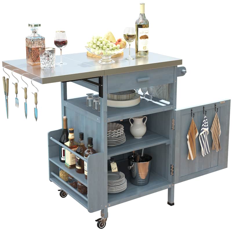 Outdoor Grill Cart Portable Dining Carts Rolling Storage Cabinet