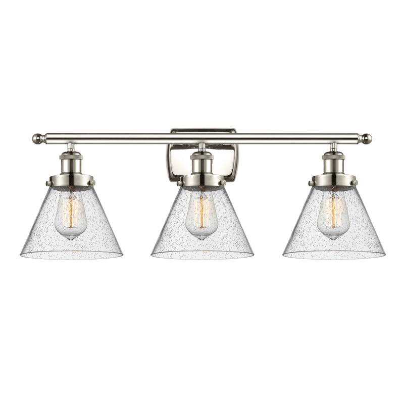 Innovations Lighting Ballston Urban Cone - 3 Light 28" Bath Vanity Light - Polished Nickel/Seedy