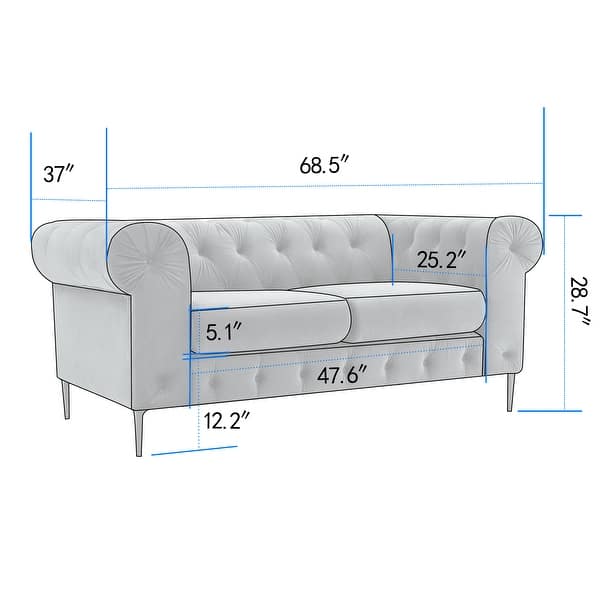 Corvus Prato Tufted Velvet Chesterfield Loveseat Sofa with Rolled Arms ...