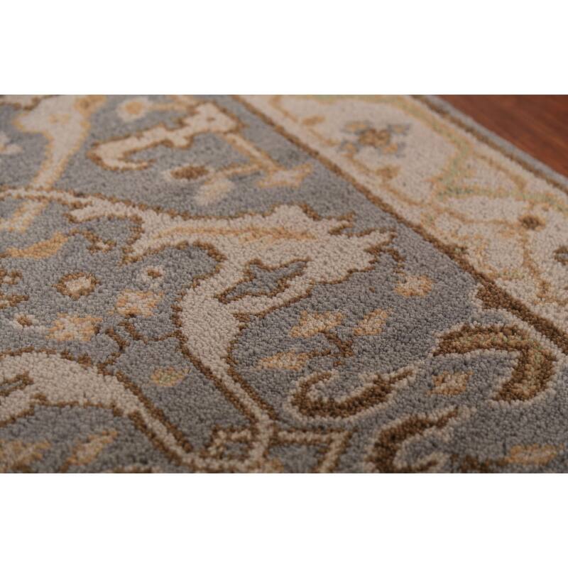 Gray Oushak Indian Runner Rug Hand-Knotted Wool Carpet - 2'8" x 8'1"