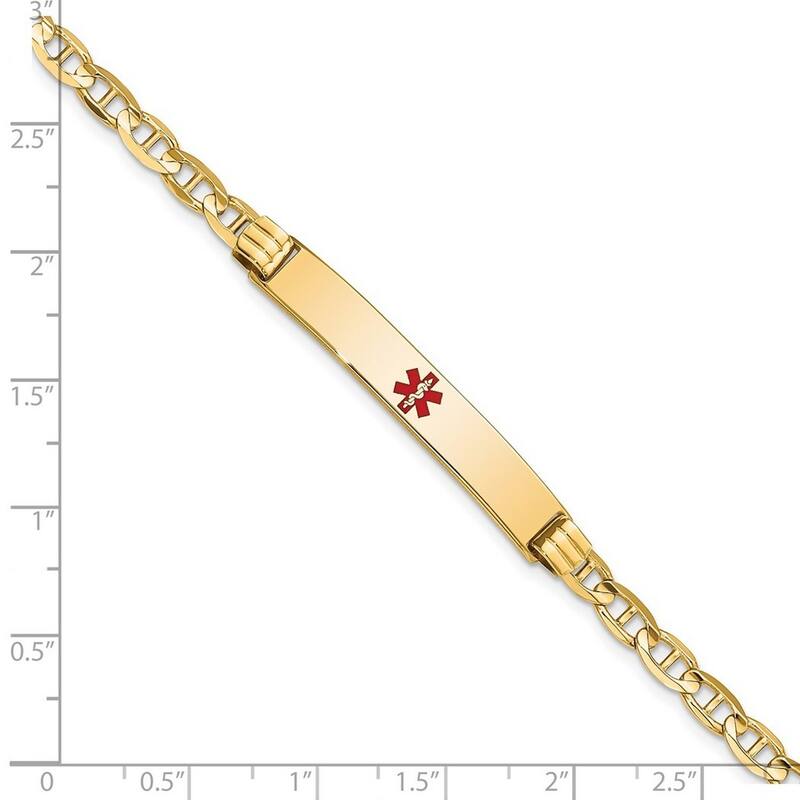 Curata 14k Yellow Gold 6.5mm Engravable Medical Red Enamel Anchor ID Bracelet