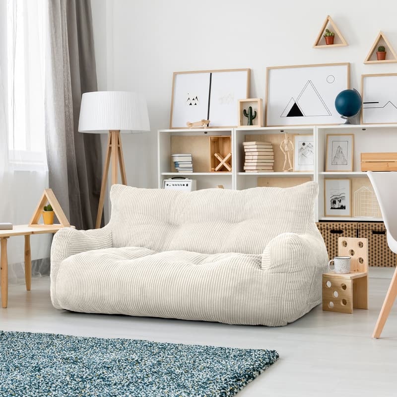 Pamapic Bean Bag Chair for Adults, Cozy Corduroy Lazy Bean Bag Sofa, 2 Seat with Armrests for Home