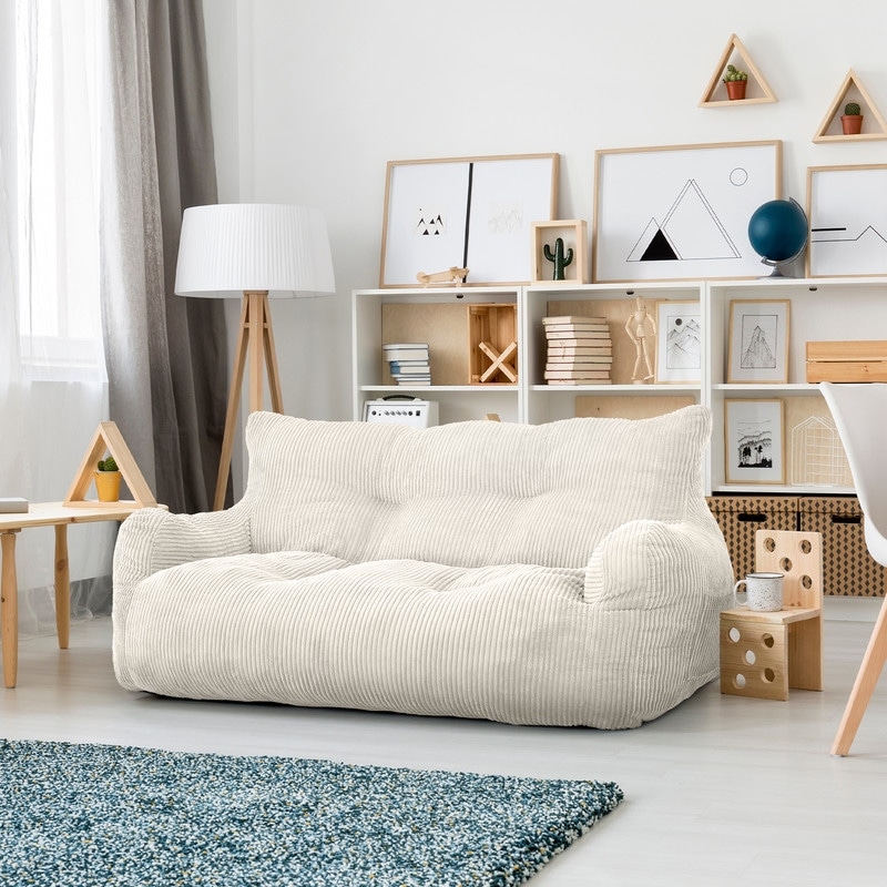 Pamapic Bean Bag Chair for Adults, Cozy Corduroy Lazy Bean Bag Sofa, 2 Seat with Armrests for Home