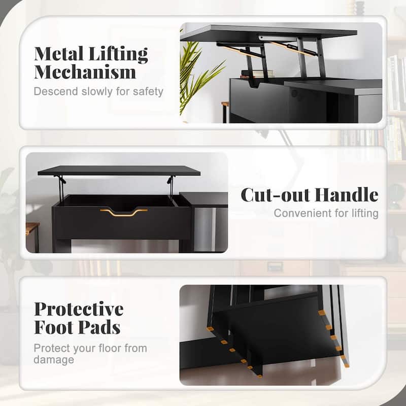 Modern Computer Desk w/ Lift Top Space Saving Study Writing Desk