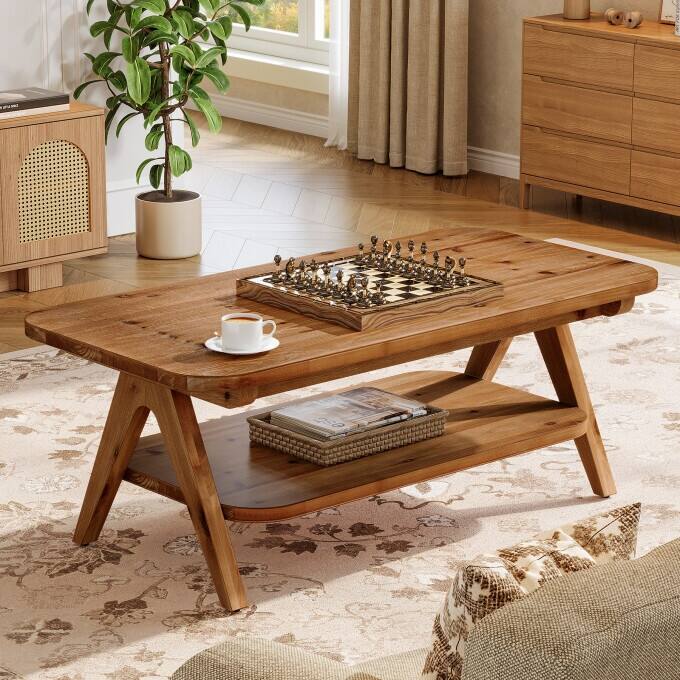 47.2"W Solid Wood Coffee Table With Storage - Brown