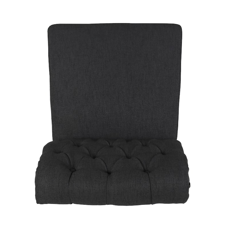 Set of 2 PU Dining Chairs, Dark Gray Tufted Accent Chairs Kitchen