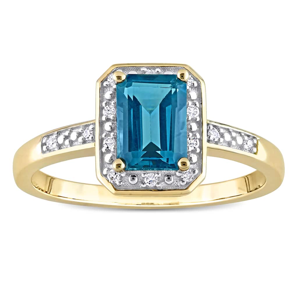 Miadora 1 1/5ct TGW London Blue Topaz Diamond Accent Ring 14k Yellow Gold