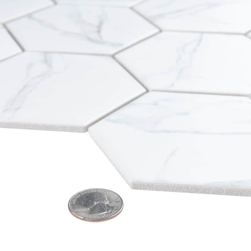 Merola Tile Carrione Super Hex Matte Carrara 10" x 11-1/2" Porcelain Mosaic Floor and Wall Tile
