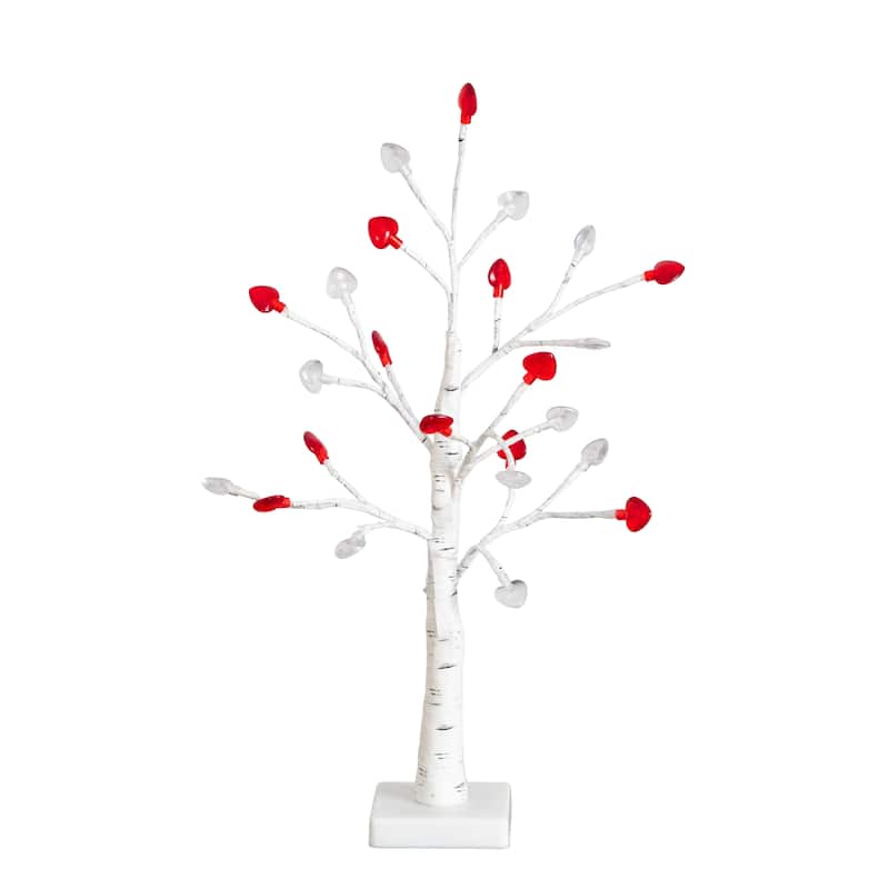 2-ft Pre-Lit Valentine's Day Twig Tree with 24 Red & White Lights