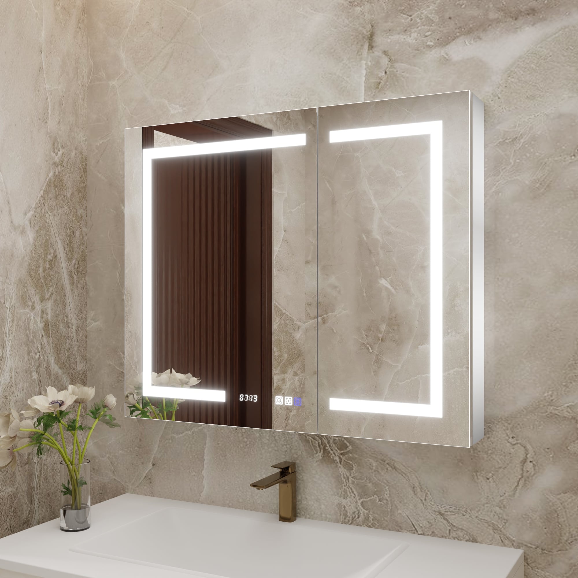 EcoBrite 36 in. W x 30 in. H Rectangular Aluminum LED Left Medicine Cabinet with Mirror - 36 in.W*30 in.H