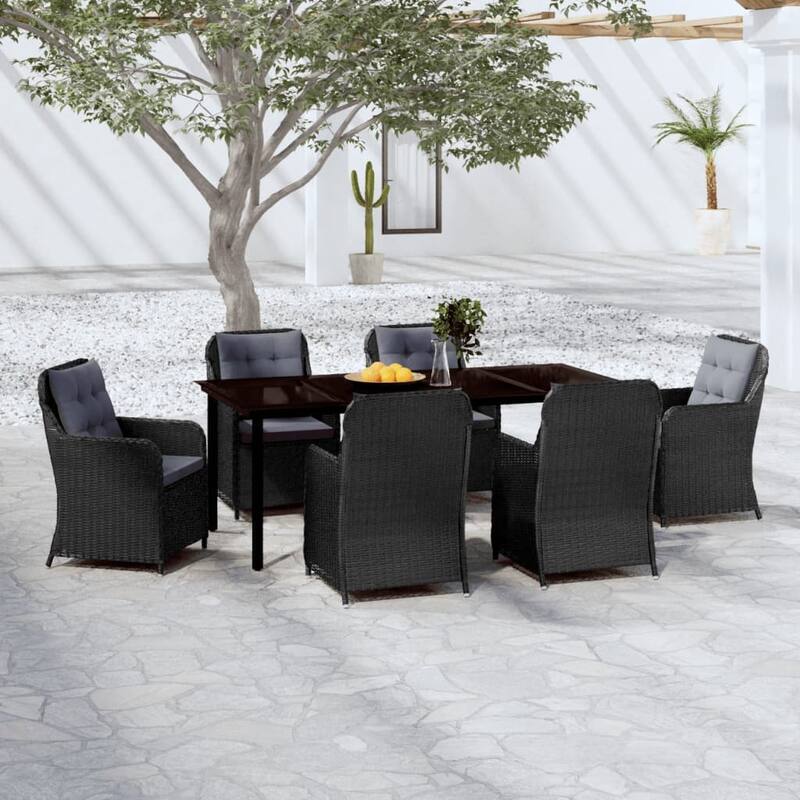 vidaXL Patio Dining Set Outdoor Dining Set Table and Chair Set for Garden - Black 78.7" x 39.4" x 29.1" 7-Piece
