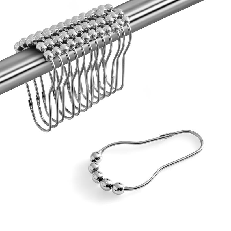 Lush Decor Rust Resistant Double Glide Metal Shower Curtain Hook Rings Silver 12Piece Set - Silver