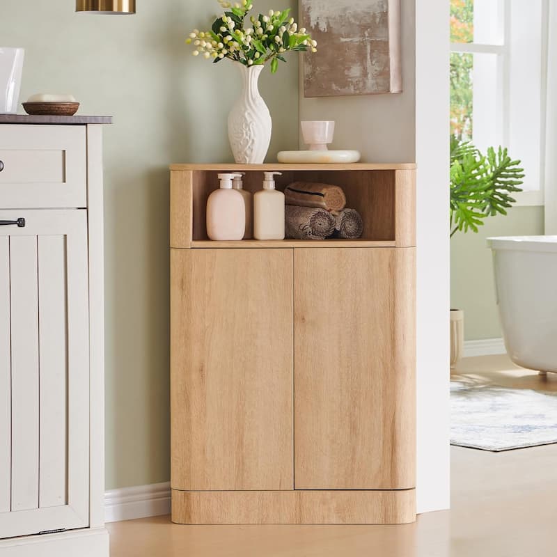 Modern Corner Cabinet,Storage Cabinet for Bathroom,Living Room,Kitchen - Natural Oak