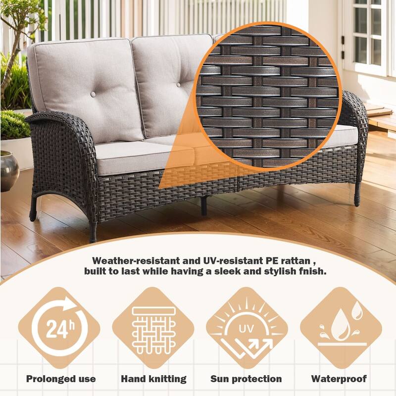 Patio Sofa Swivel Chair with Propane Fire Pit Table