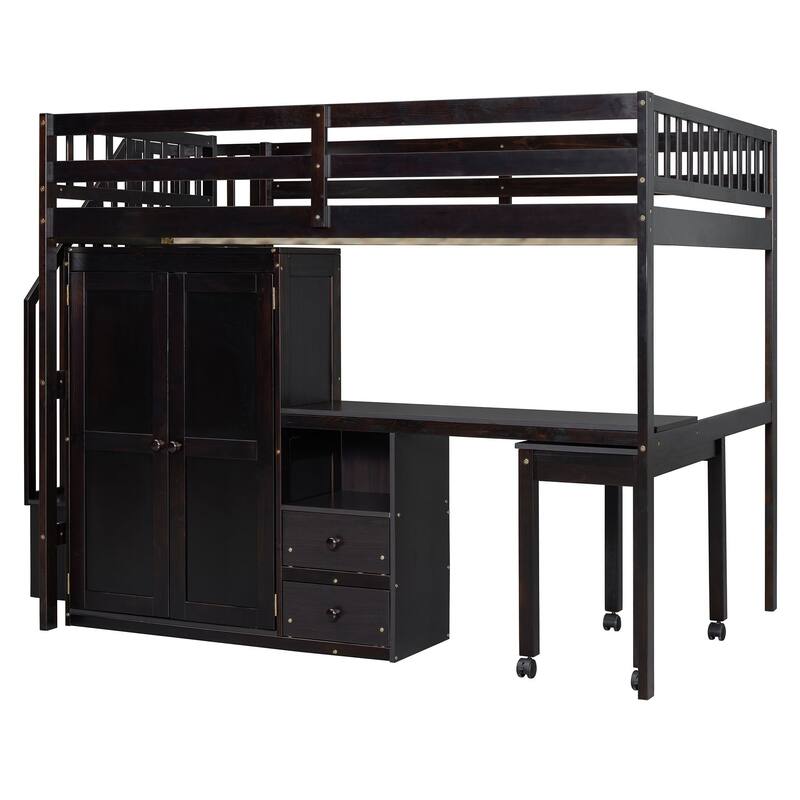 Kids Loft Bed with Desk, Stairs, Wardrobe, Bookshelf & Storage Drawers - Multifunctional Space-Saving Furniture