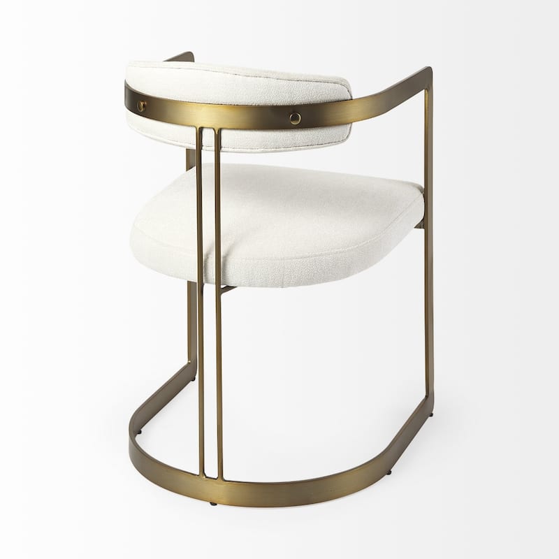 Modern White Upholstered Dining Armchair Chair with Golden Iron Legs and Open Back for Living Room - 30" H x 21" W x 20" D