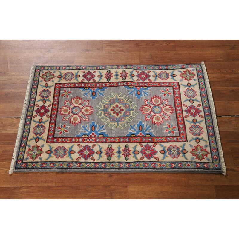 Gray Kazak Oriental Foyer Rug Hand-Knotted Wool Carpet - 2'0" x 3'0"