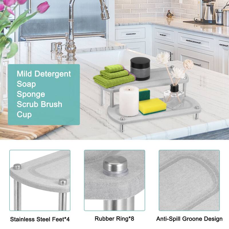 Instant Dry Sink Organizer, 11 inch Kitchen Sink Caddy Sponge Holder Light Grey - Light Grey