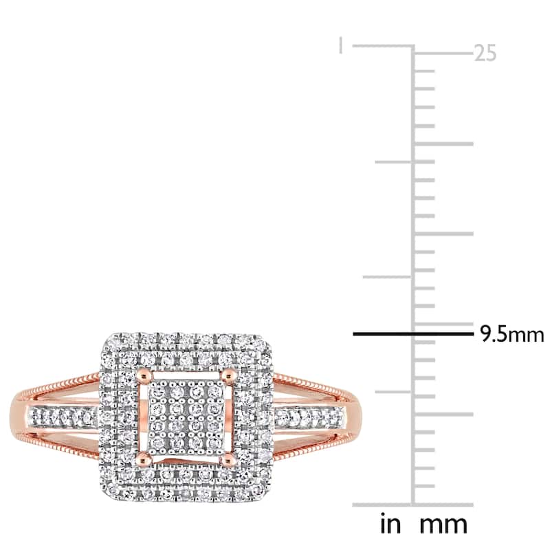 Miadora 1/4ct TDW Diamond Double Halo Square Cluster Split Shank Ring in 10k Rose Gold