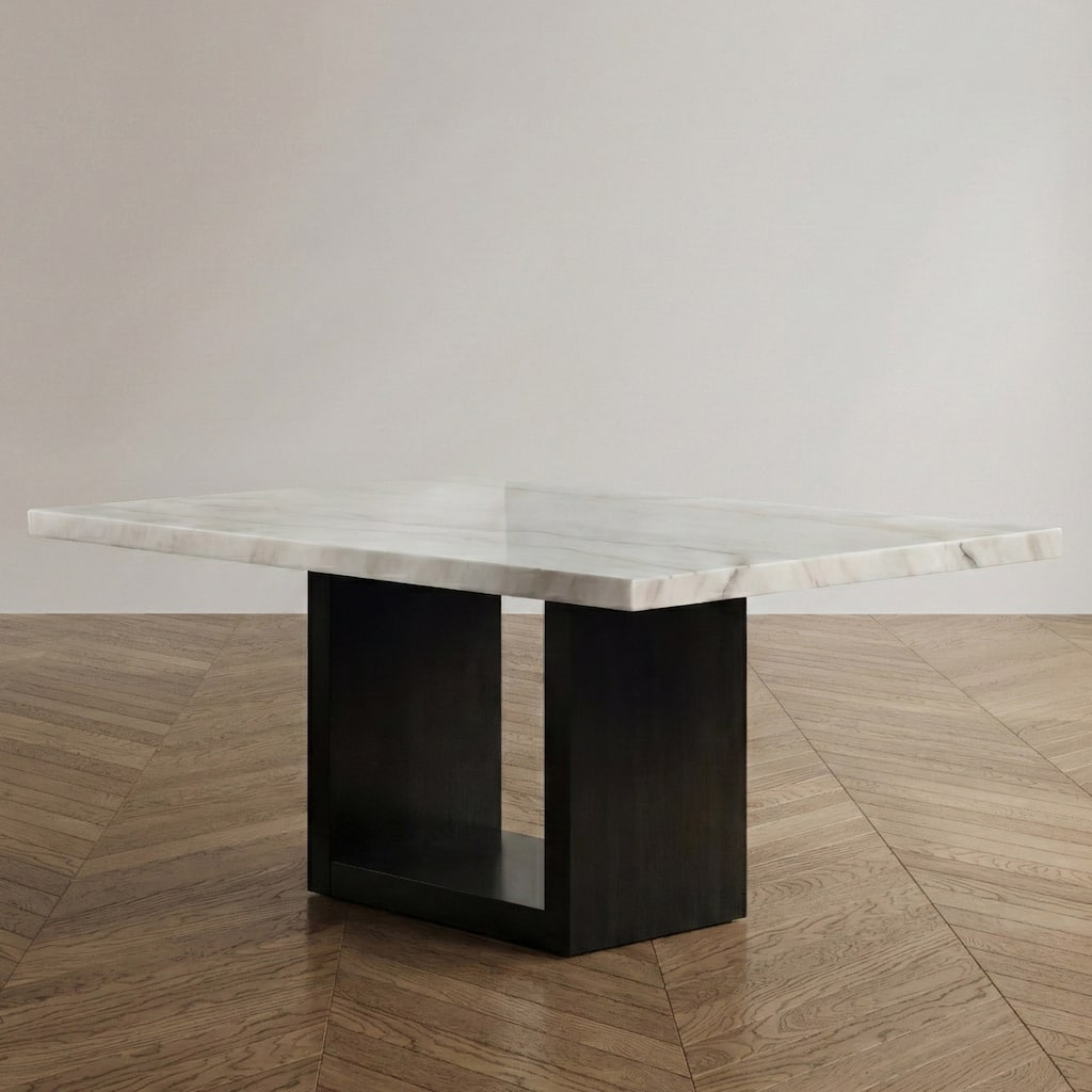 Furniture of America Cots Farmhouse White 70-inch Marble Dining Table