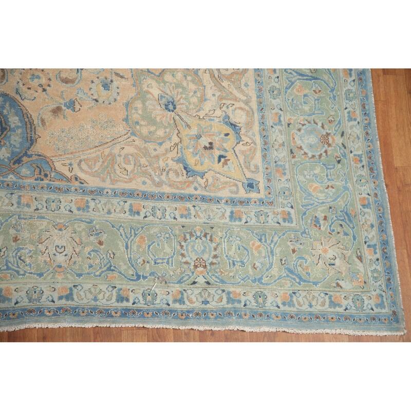 Hand Knotted Oriental 100% Wool Carpet Traditional Floral Peach Kashmar Area Rug - 12' 5'' X 9' 4''