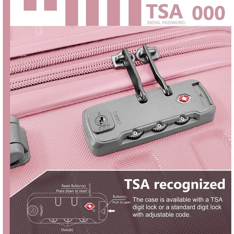 6-Piece Modern Hardshell Expandable Luggage with Travel Bag, Spinner Wheels and TSA Lock, for Boarding Travel, Light Pink