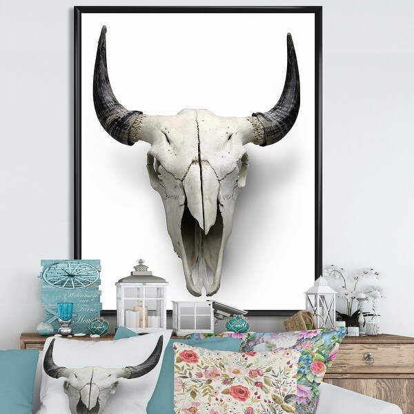 Designart White Cow Skull With Black Horns Farmhouse Framed Canvas Wall Art Bed Bath Beyond 28805665