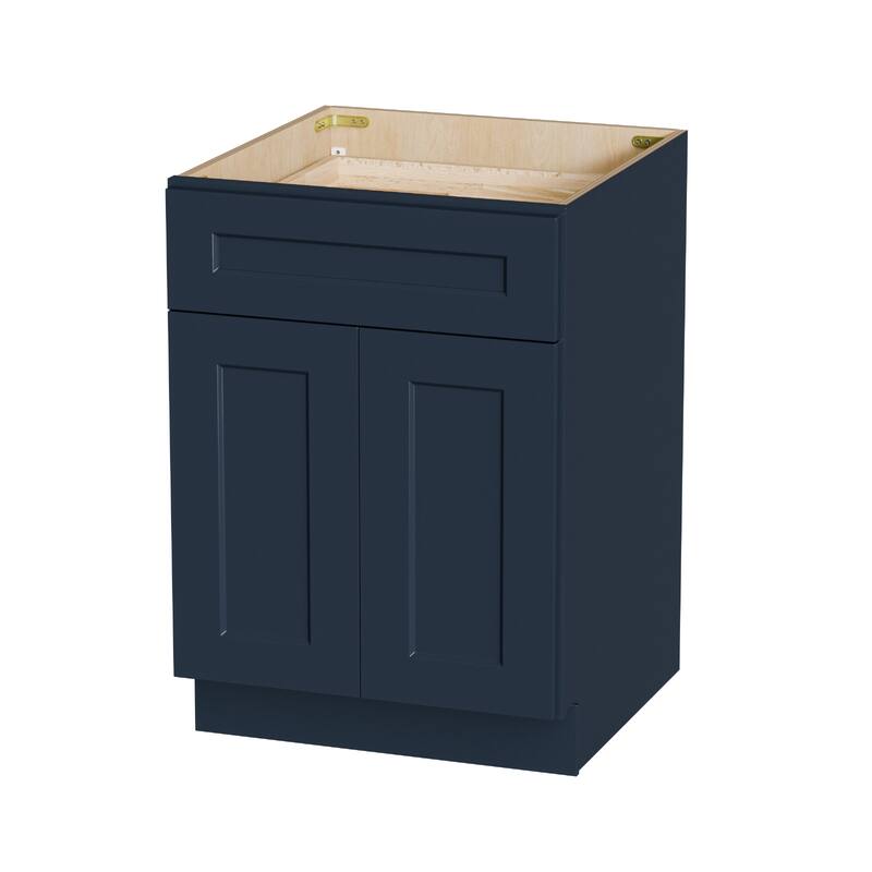 24" Navy Blue Shaker Base Cabinet with Soft-Close Door,Drawer,Space-Saving Solid Wood Unit with Adjustable Shelf for Kitchen