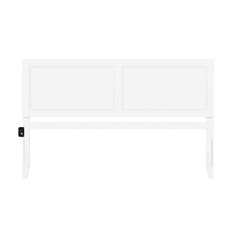 King Size Wood Headboard - Rustic Farmhouse Bed Frame Mount - White Finish Chevron Carvings - 78.8"W x 49"H