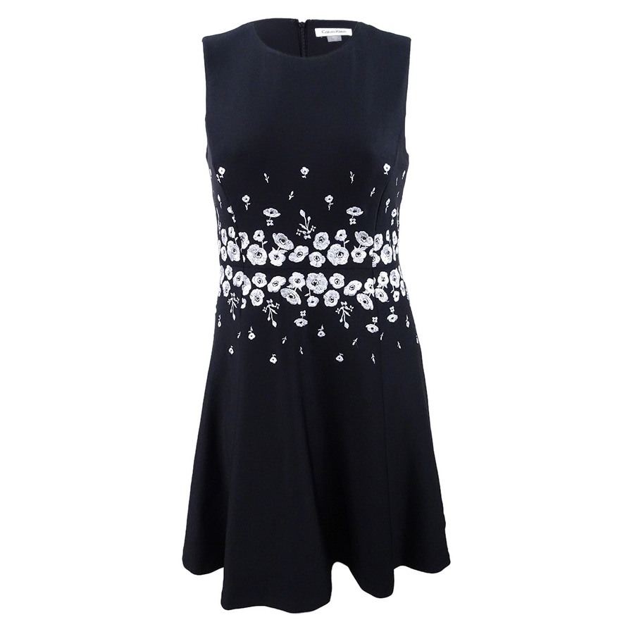 calvin klein embroidered fit and flare dress