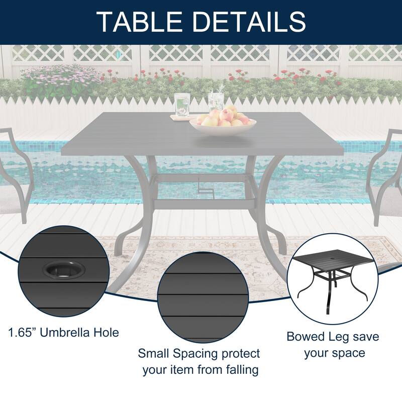 Clihome Outdoor 8 Piece Patio Textiliene Swivel Chair Dining Table Set