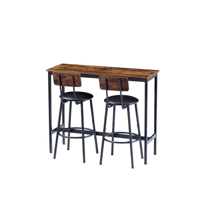 Industrial 3-Piece Metal Frame Bar Dining Set with 2 Stools