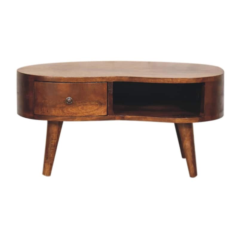 Artisan Furniture Chestnut Solid Wood Mini Wave Coffee Table, Brown with 1 Drawer