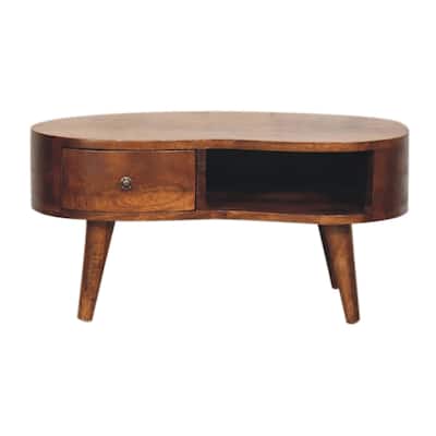 Artisan Furniture Chestnut Solid Wood Mini Wave Coffee Table, Brown with 1 Drawer