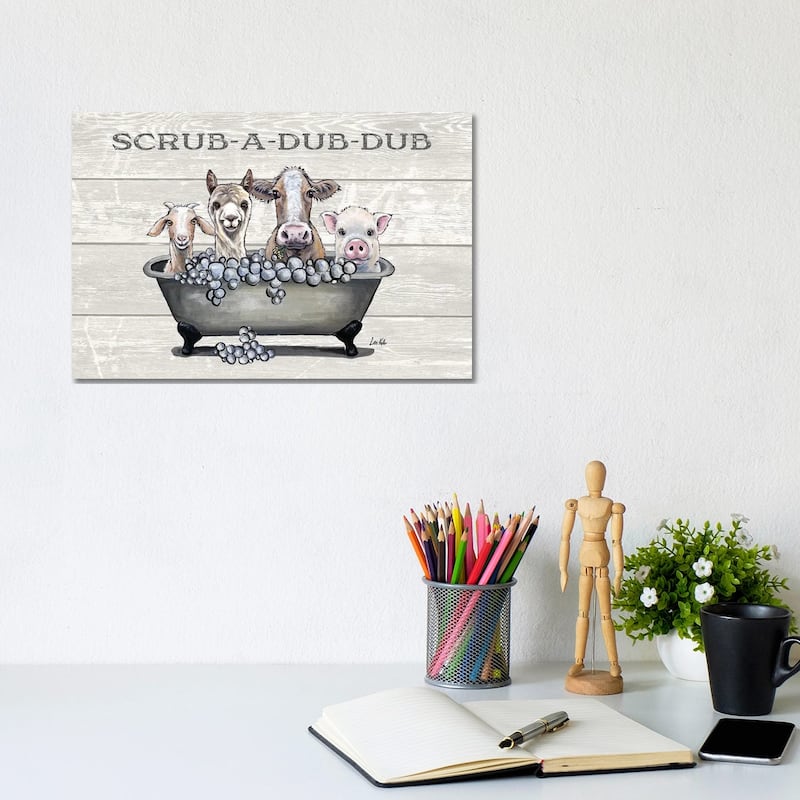 iCanvas "Bathtub Farm Animals, Farm Animal Bathtub Scrub-A-Dub-Dub" by Hippie Hound Studios Canvas Print - 8x12x0.75